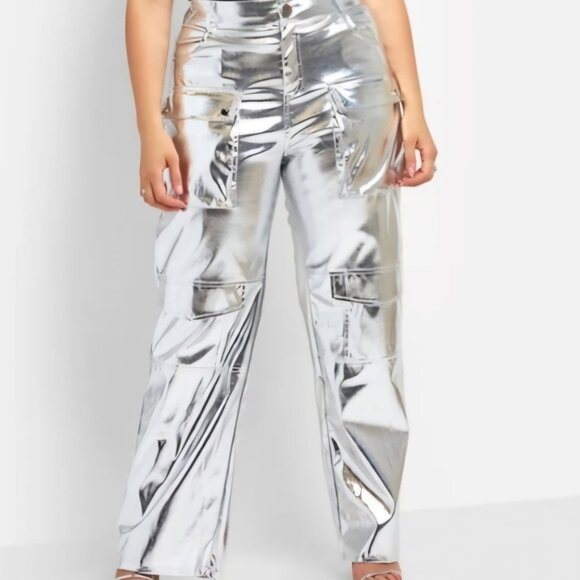 Women's Silver Metallic Pants - Picture 2 of 10
